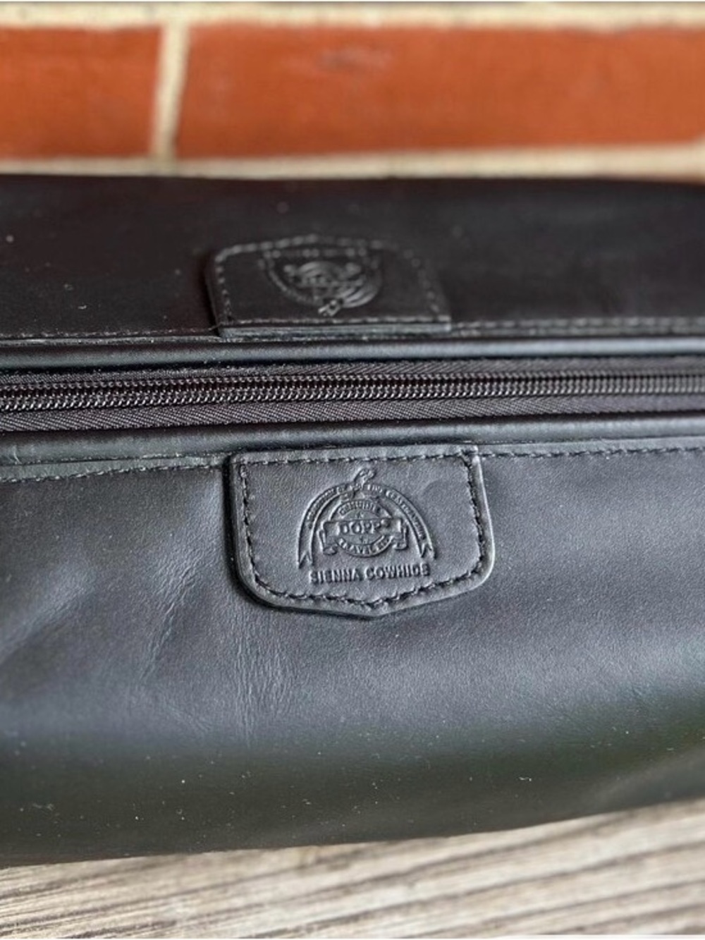 Dopo Black Leather Briefcase with Embossed Logo